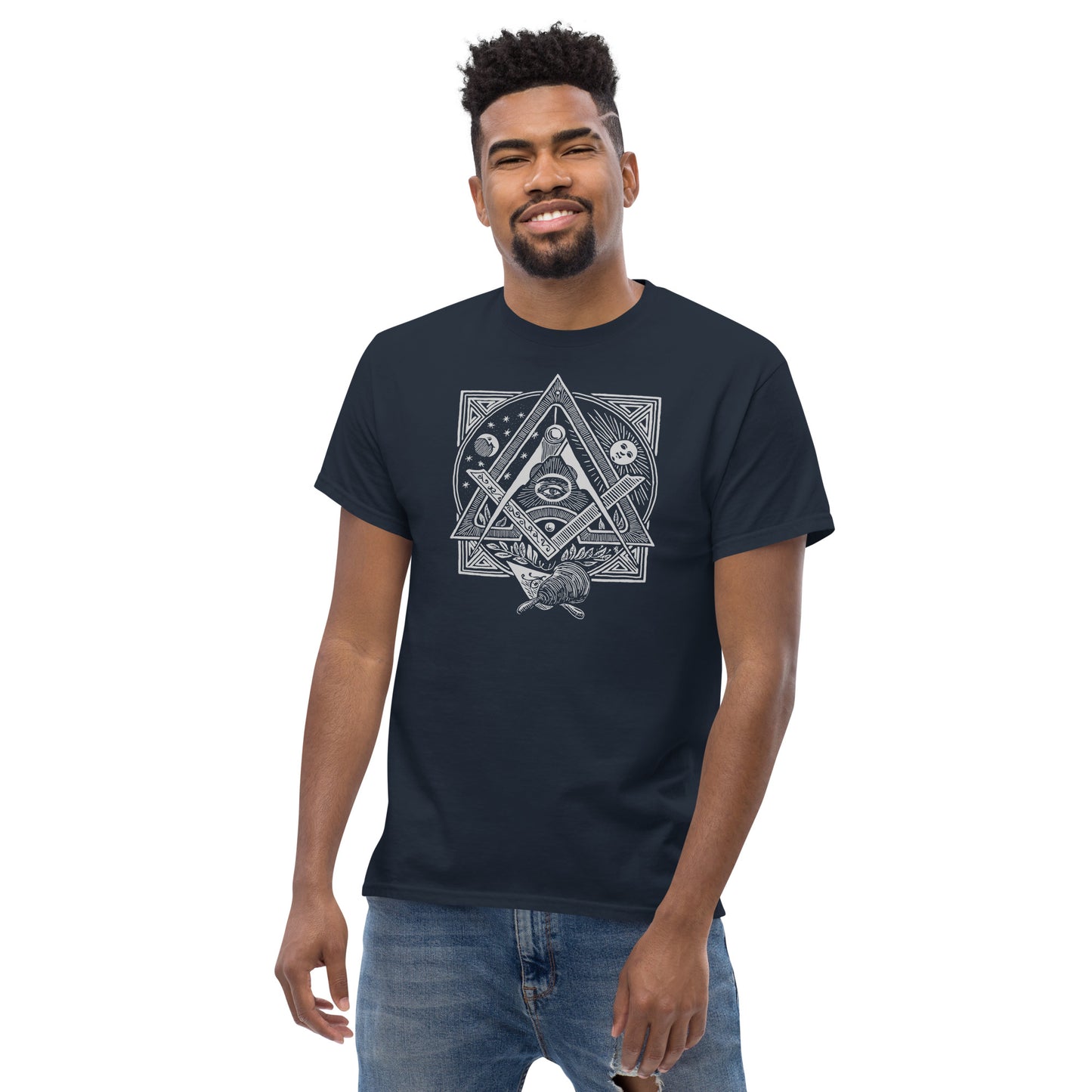 Masonic Graphic T-Shirt, Square and Compasses in Silver Men's heavyweight tee for a Freemason